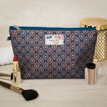 Peacock Feather Rose Gold Gift Cosmetic Makeup Bag, 2 of 3