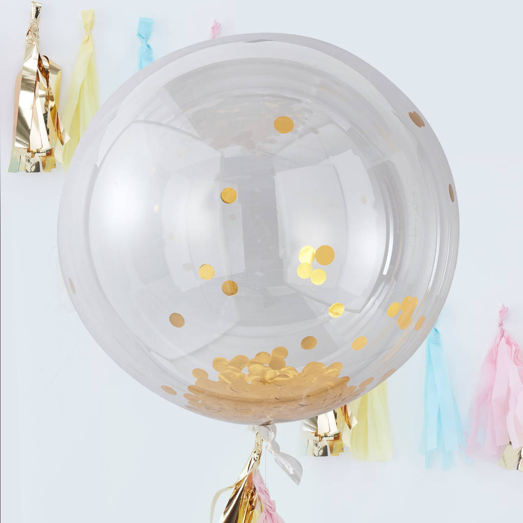 Large Gold Confetti Clear Orb Balloons Three Pack, 1 of 3