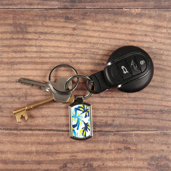Navy Yellow Blurred Millefiori Handprinted Keyring, 4 of 10