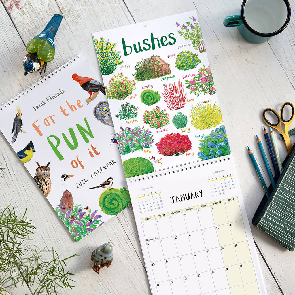 2024 'For The Pun Of It' Cheeky Wall Calendar By Sarah Edmonds Illustration