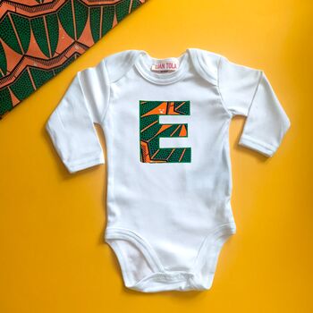 Personalised African Print Letter Baby Bodysuit Sleeves, 2 of 5