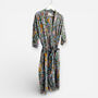 Pale Blue Flower Block Print 100% Cotton Dressing Gown Kimono, thumbnail 2 of 4