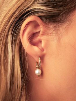 Natural Pearl Grade A A With Twisted Huggie Hoop Earrings, 5 of 7