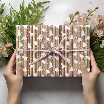 Luxury Striped Christmas Tree Gift Wrapping Paper, Superior Thickness, 6 of 9
