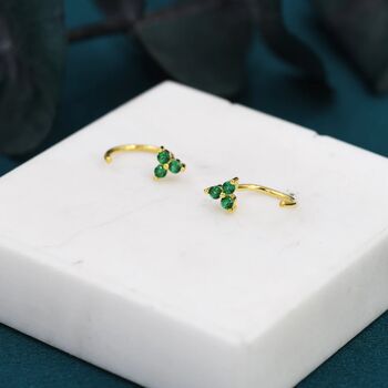 Emerald Green Trio Huggie Hoop Earrings, 2 of 10