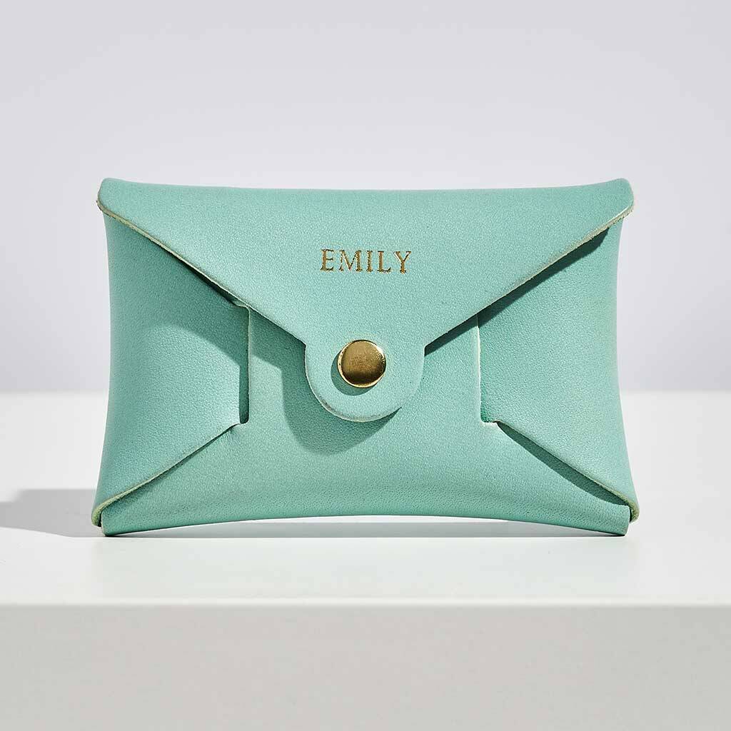 Personalised Mint Green Leather Card + Coin Purse, 1 of 5
