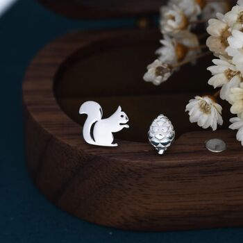 Sterling Silver Squirrel And Pinecone Stud Earrings, 2 of 8
