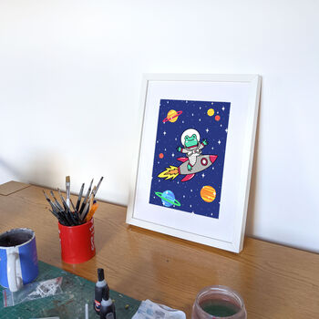 Frog Astronaut Space Rocket Print, 3 of 4