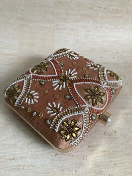 Bronze Embroidered Square Handcrafted Clutch Bag, 4 of 7