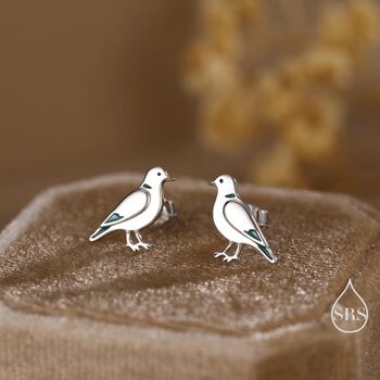Sterling Silver Eurasian Collared Dove Earrings, 3 of 11