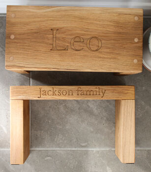 Children's Engraved Oak Kitchen Stepstool, 5 of 12