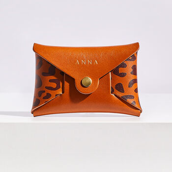 Personalised Brown Leopard Leather Card + Coin Purse, 3 of 4