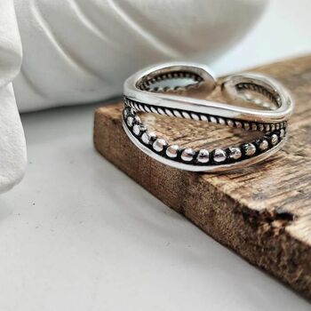 Double Layer Vintage Punk Adjustable Silver Link Ring, 3 of 7