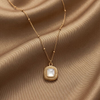 Gold Square Pearl Necklace With Bobble Chain, 2 of 9