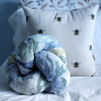 Handmade Personalised Blue Floral Knot Cushion, 2 of 5
