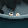 Mismatched Enamel Bee And Flower Stud Earrings, thumbnail 4 of 8