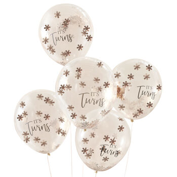 Rose Gold Flower 'It's Twins' Confetti Balloons, 2 of 3