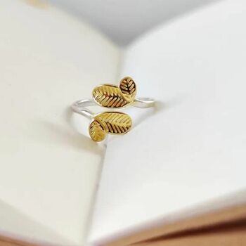 Adjustable Dainty Silver Plated Daisy Leaf Ring, 4 of 4