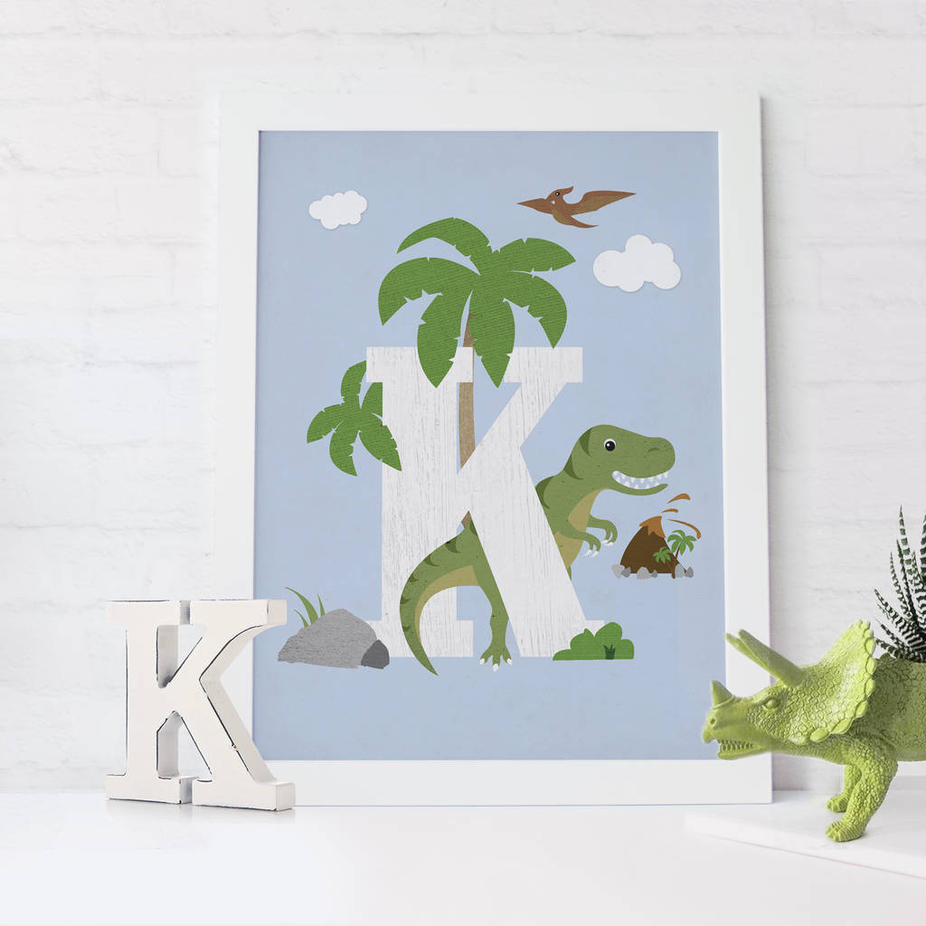 Personalised Dinosaur Childs Initial Print