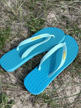 Vibrant Teal Rubber Flip Flops, 9 of 12