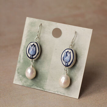 Delft Tulip Earrings With Freshwater Pearl, 4 of 7