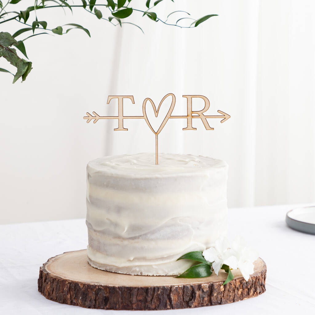 Initials Heart And Arrow Wooden Cake Topper