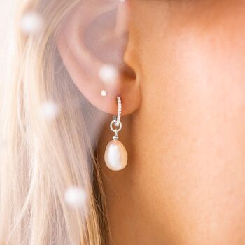 Sterling Silver Crystal Hoop Freshwater Pearl Earrings, 2 of 5