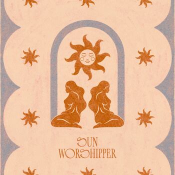 Sun Worshipper, Blue, Bohemian Celestial Sun Art Poster, 3 of 3
