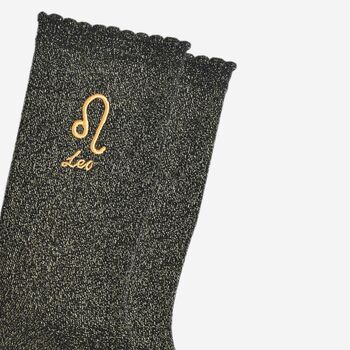 Women's Glitter Socks Black Gold Zodiac Leo, 3 of 5