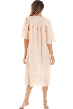 Cotton British Made Peach Button Front Nightdress, 2 of 4