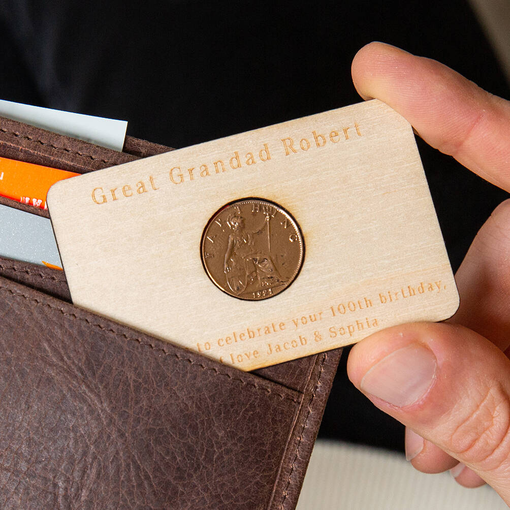 Image of 100th Birthday 1920 Farthing Personalised Wallet Card