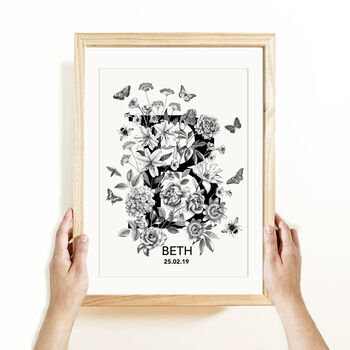 Personalised Monochrome Floral Initial Print, 2 of 11