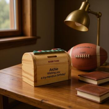Personalised Children's Rugby Money Box, Piggy Bank, 7 of 12