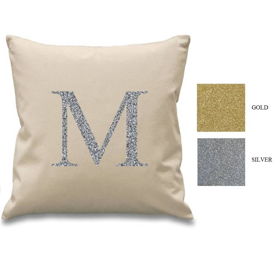 Sparkly Silver/Gold Initial Personalised Cushion Covers By British and