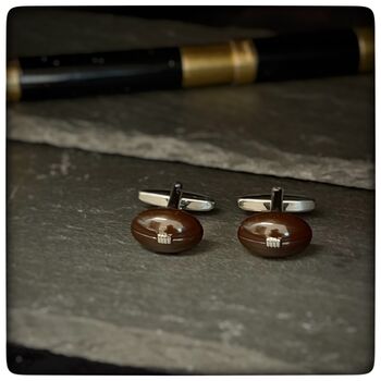 Personalised Dark Brown Rugby Ball Cufflinks, 3 of 10