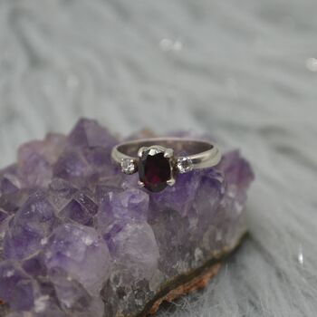 Red Garnet, Cz Sterling Silver Ring: January Birthstone, Handmade Stacking Ring, UK Size L, 7 of 9