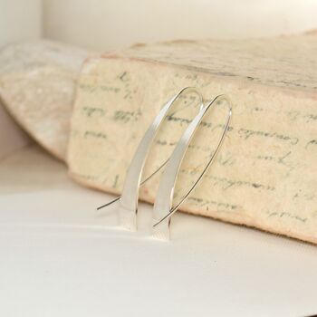 Tapered Bar Sterling Silver Elliptical Hoop Earrings, 4 of 12