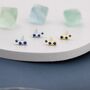 Extra Tiny Sapphire Blue Cz Trio Stud Earrings, thumbnail 4 of 12