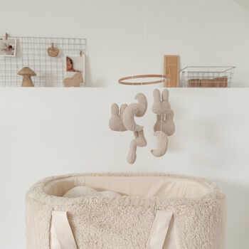 Micro Boucle Bunny And Moon Mobile Beige Nursery Decor, 2 of 5