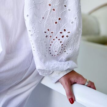Ladies Long Sleeve Embroidered Nightdress With Lace 'Clarissa', 7 of 10