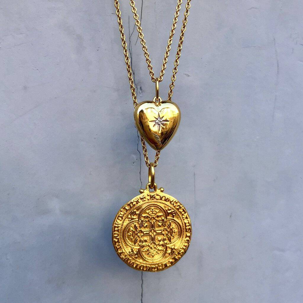 14k Gold Vermeil Diamond Star Set Heart Locket By Carrie Elizabeth