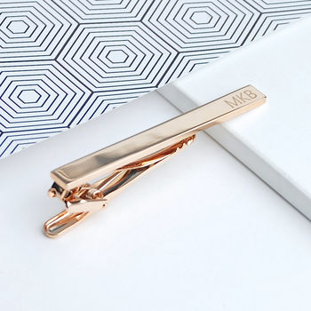 Rose Gold Personalised Cufflinks And Tie Clip Set, 3 of 9