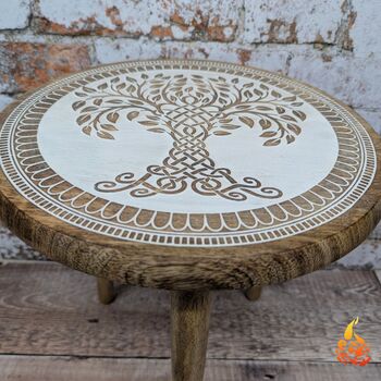 Wooden Gift For Mum,Tripod Table Featuring Celtic Tree Of Life, 2 of 11