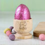 Personalised Name Hopping Easter Bunny Wooden Egg Cup, thumbnail 5 of 6