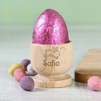Personalised Name Hopping Easter Bunny Wooden Egg Cup, 5 of 6