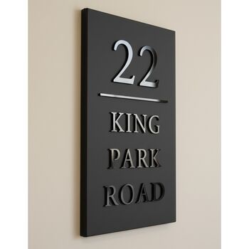 Slim Portrait Matte Black House Sign With Raised Lettering, 2 of 8
