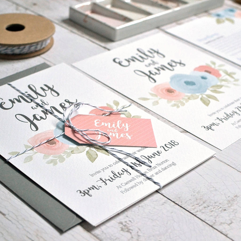 Personalised Floral Watercolour Wedding Invitation Set By