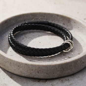 Men's Personalised Black Leather Message Bracelet, 3 of 6