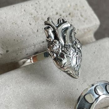 Sterling Silver Anatomical Heart Ring, 5 of 7