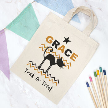 Personalised Cotton Halloween Trick Or Treat Bag, 2 of 12